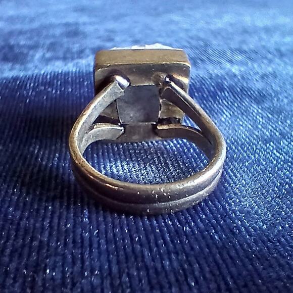 Natural Crystal Square Silver Ring size 5.75 reflective sparkly gemstone - Picture 7 of 14